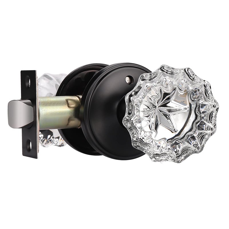 KNOBWELL Privacy Glass Door Knob Crystal Regency Fluted Door Knobset with Victorian Rosette in Matte Black, Bedroom Bathroom Door Knobs - Image 1